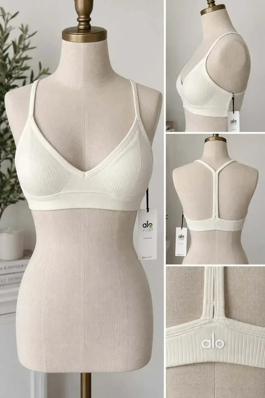 Alo Yoga Ribbed Blissful Bra Ivory XS NWT